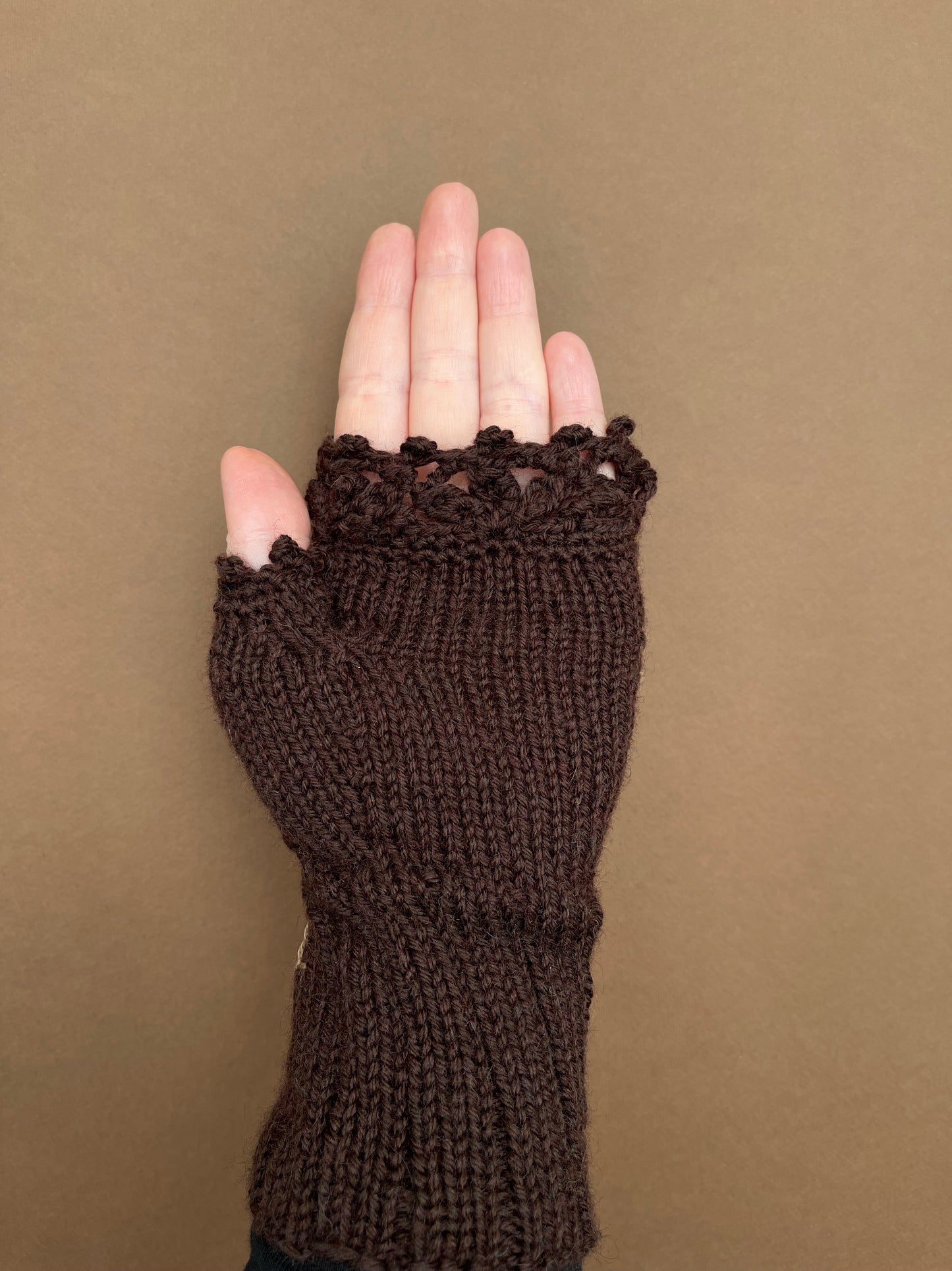 Chocolate brown gloves with wild flower